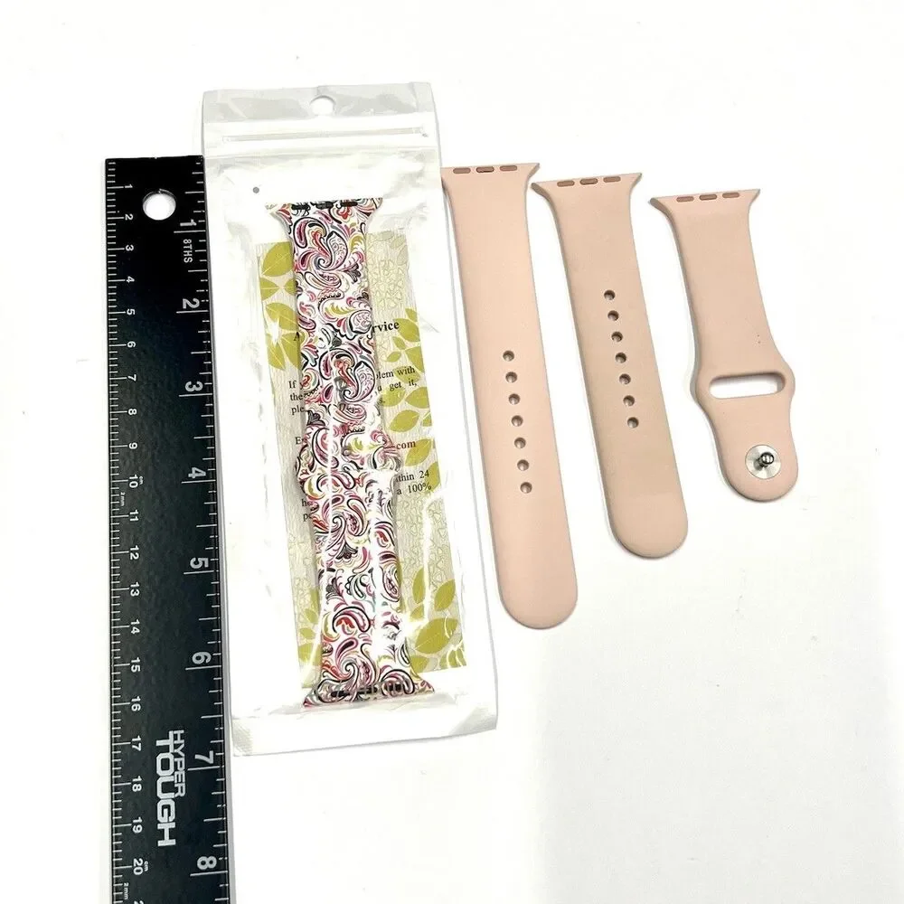Lot of 2 Silicone Smartwatch bands Paisley NEW & Used Blush Pink Extra Long Opti